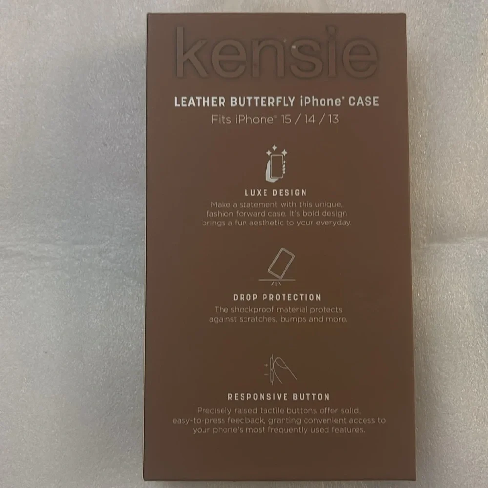 Kensie Brown Leather iPhone Case Butterfly Accents iPhone 13/14/15 Xmas Gift NEW